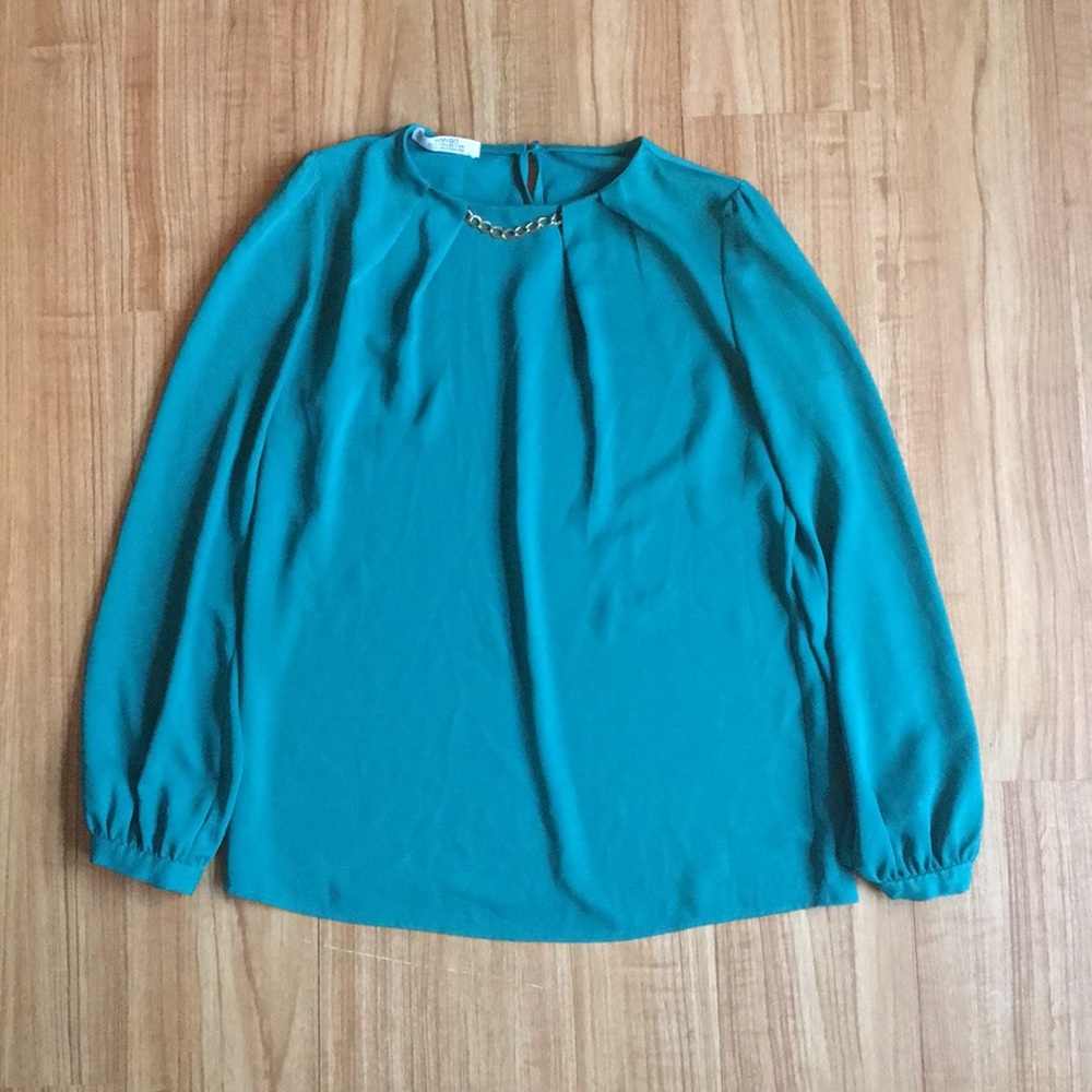 Emerald Green Blouse with Built In Gold Necklace